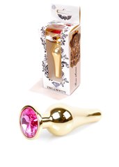 Анальная пробка с розовым камнем Plug-Jewellery Gold BUTT PLUG- Pink - картинка 1