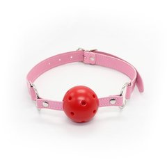 Кляп DS Fetish, червона кулька на рожевому ремінці - картинка 1