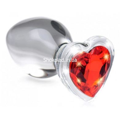 Анальная пробка со стразом Red Heart Glass Anal Plug With Gem стеклянная, Medium - картинка 3