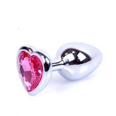 Анальная пробка с камнем Plug-Jewellery Silver Heart PLUG- Pink размер S - картинка 1