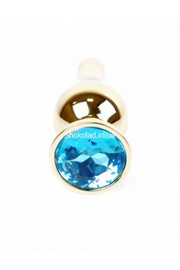 Анальна пробка із нержавіючої сталі з блакитним каменем Plug-Jewellery Gold BUTT PLUG- Light Blue - картинка 2