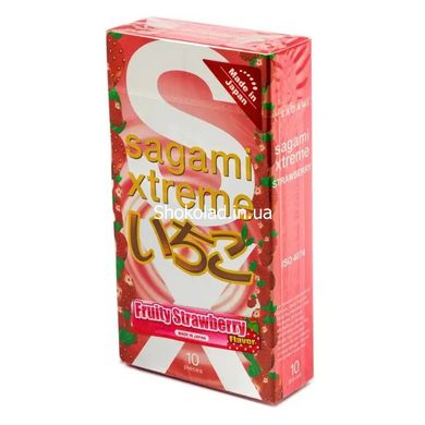 Ультратонкі презервативи із натурального латексу Sagami Xtreme Strawberry, 10 шт, 0,04 мм - картинка 2