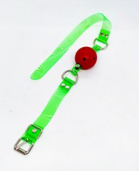 Кляп неоновий DS Fetish, червоний на зеленому ремінці - картинка 1
