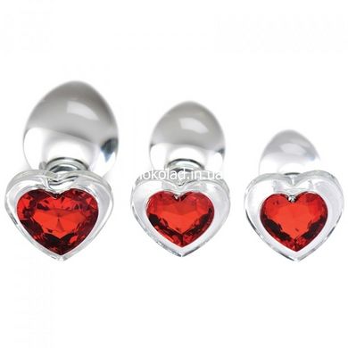 Набор анальных пробок с красным стоппером-камнем в форме сердца, прозрачный - картинка 2