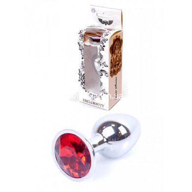 Анальная пробка с камнем Plug-Jewellery Silver PLUG- Red размер S - картинка 1