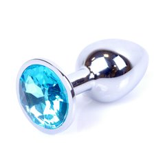 Анальная пробка с камнем Plug-Jewellery Silver PLUG- Light Blue размер S - картинка 1