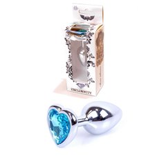 Анальна пробка Plug-Jewellery Silver Heart PLUG-Light Blue - картинка 1