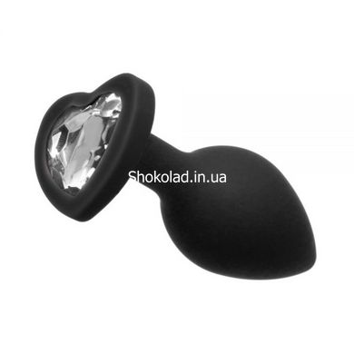 Анальна пробка Black Silicone Heart Diamond, S, Черный, для новачків - картинка 1