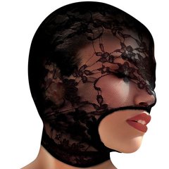 Мереживна маска на голову Master Series з відкритим ротом, чорна - картинка 1