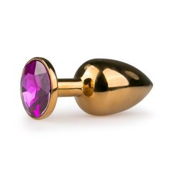 Анальная пробка Easytoys с фиолетовым кристаллом, золотая. - картинка 1
