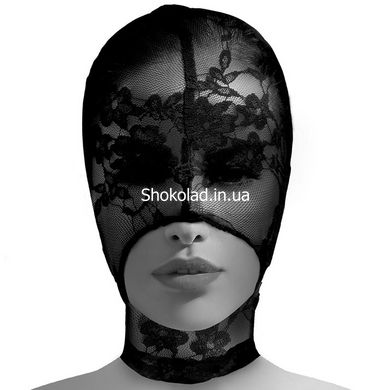 Кружевная маска на голову Master Series с открытым ртом, черная - картинка 2