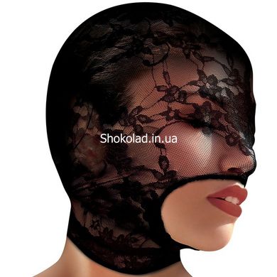 Кружевная маска на голову Master Series с открытым ртом, черная - картинка 1