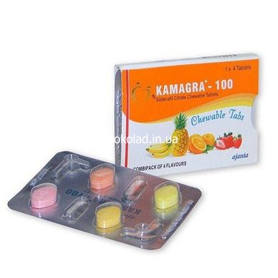 Таблетки для потенції Kamagra 100 Chewable Tabs за 1 упаковку (4 табл.) - картинка 2