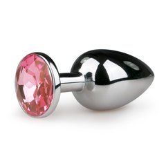 Анальная пробка Easytoys с розовым кристаллом, серебряная - картинка 1