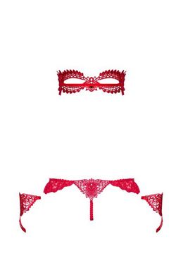 Набір маска Наручники стрінги Obsessive Hetea 3 pcs set red L / XL, Червоний, L/XL - картинка 3
