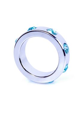 Ерекційне кільце Boss Series Metal Cock Ring with Light Blue Diamonds Medium - картинка 2