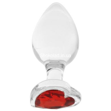 Анальна пробка з червоним каменем XR Brands у формі серця, скляна, прозора - картинка 5