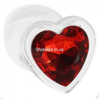 Анальна пробка з червоним каменем XR Brands у формі серця, скляна, прозора - картинка 1