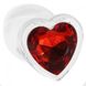 Анальна пробка з червоним каменем XR Brands у формі серця, скляна, прозора - зображення 1