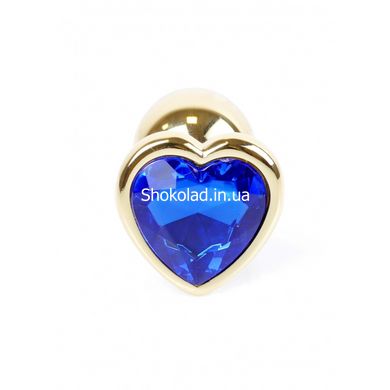 Анальная металлическая золотая пробка с камнем в форме сердца Синий S Jewellery - картинка 8