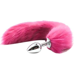 Анальна пробка S лисий хвіст DS Fetish Anal plug S faux fur fox tail Pink polyeste - картинка 1