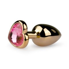 Анальная пробка Easytoys с розовым кристаллом в форме сердца, золотая, 7.4х2.6 см. - картинка 1