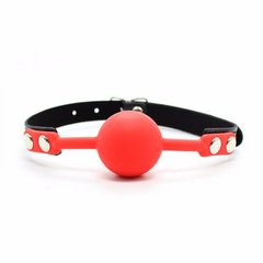 Кляп силіконовий, червона кулька, чорні ремінці, діаметр 4 см - картинка 1