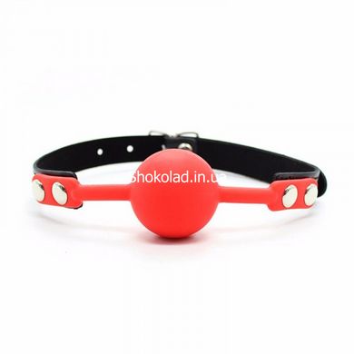 Кляп силиконовый, красный шарик, черные ремешки, диаметр 4 см - картинка 1