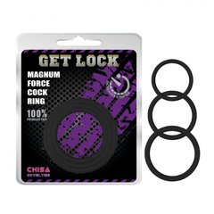 CH01776 Набор эрекционных колец черные 3 шт Chisa Get Lock magnum force cock r - картинка 1
