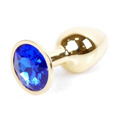 Анальная пробка с камнем Plug-Jewellery Gold PLUG- Dark Blue S - картинка 1