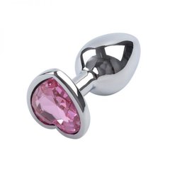 Анальна пробка Silver Metal Heart Light Pink, s, Сріблястий, для новачків - картинка 1