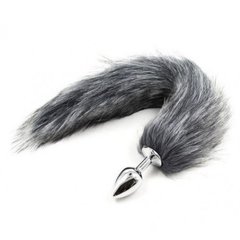 Анальна пробка S лисий хвіст DS Fetish Anal plug S faux fur fox tail light grey polyeste - картинка 1