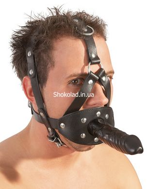 Маска з кляпом та фалоімітатором ZADO Leather Head Harness with Dildo - картинка 2