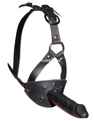 Маска с кляпом и фаллоимитатором ZADO Leather Head Harness with Dildo - картинка 4