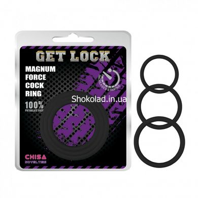 CH01776 Набор эрекционных колец черные 3 шт Chisa Get Lock magnum force cock r - картинка 1