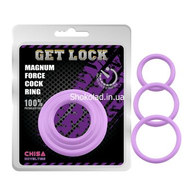 Набір ерекційних кілець фіолетові 3 шт Chisa Get Lock magnum force cock - картинка 2