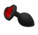 Анальна пробка з каменем Black Silicone Heart Red M, Черный/Красный - зображення 1