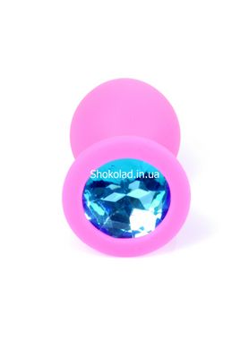 Анальная пробка с голубым кристаллом Plug-Jewellery Pink Silicon PLUG Medium- Light Blue Diamond - картинка 9