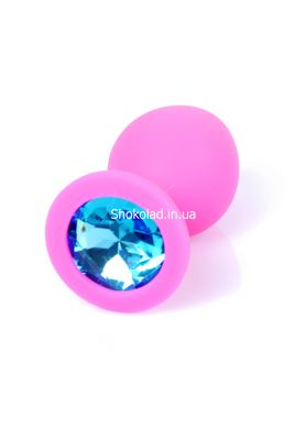Анальная пробка с голубым кристаллом Plug-Jewellery Pink Silicon PLUG Medium- Light Blue Diamond - картинка 8