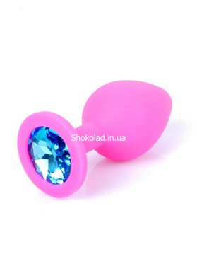 Анальная пробка с голубым кристаллом Plug-Jewellery Pink Silicon PLUG Medium- Light Blue Diamond - картинка 4