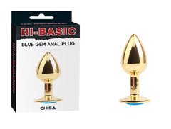 Анальная пробка с камнем Chisa Hi-Basic Gold Blue Gem Anal Plug - картинка 1
