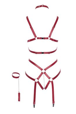 Портупея с наручниками Bad Kitty с пажами для чулок, красная, S/M - картинка 7